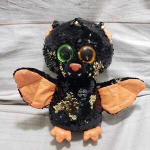 TY Flippables Beanie Boos Omen Bat 9.5" Plush Stuffed Animal Sequins Black Gold